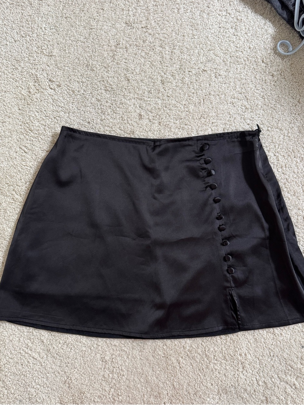 Black Button-Front Satin Mini Skirt